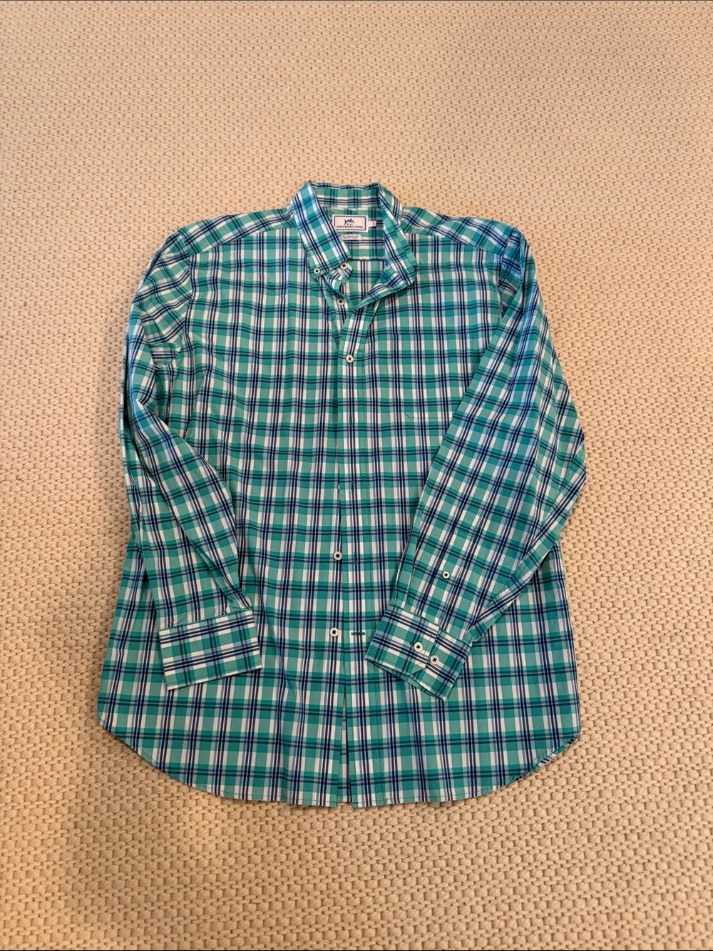 Southern Tide Teal and Blue Plaid Button-Down Shirt